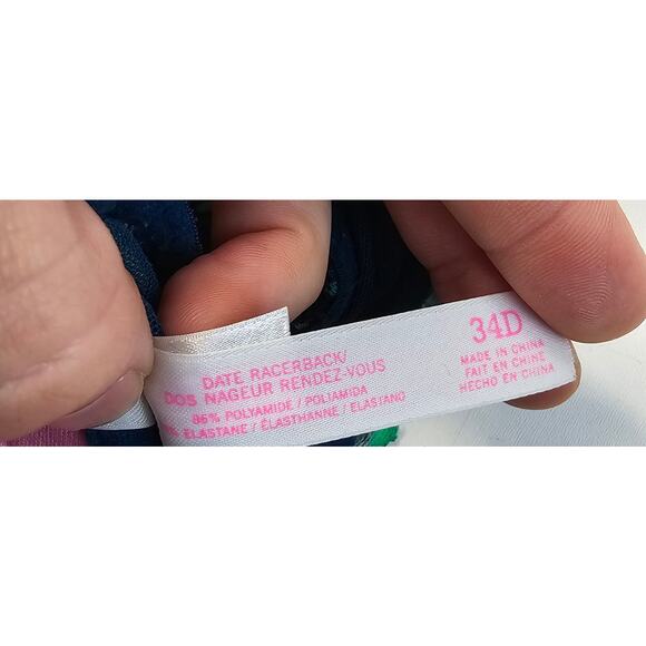 Date racerback 34D snap front bra full coverage underwire blue lace EUC VS PINK - Picture 6 of 8